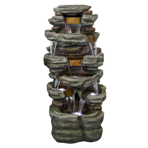 47.2 in. Large Outdoor Fountains-6-Tiered Stacked Shale Rockery Garden Water Fountain for Garden, House, Office Decor