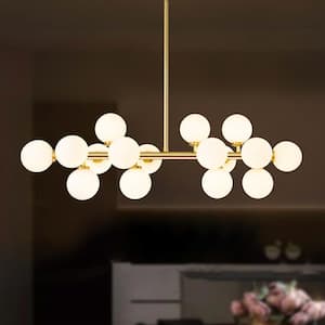 Lane 16-Light Mid-Century Modern Gold Linear Chandelier for Kitchen Island with Milky White Bubble Glass Globe