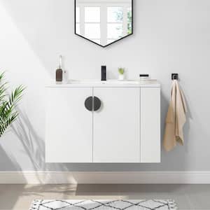 30 in. W x 18 in. D x 19 in. H Single Sink Bath Vanity in White with White Ceramic Top and Right Open Strong