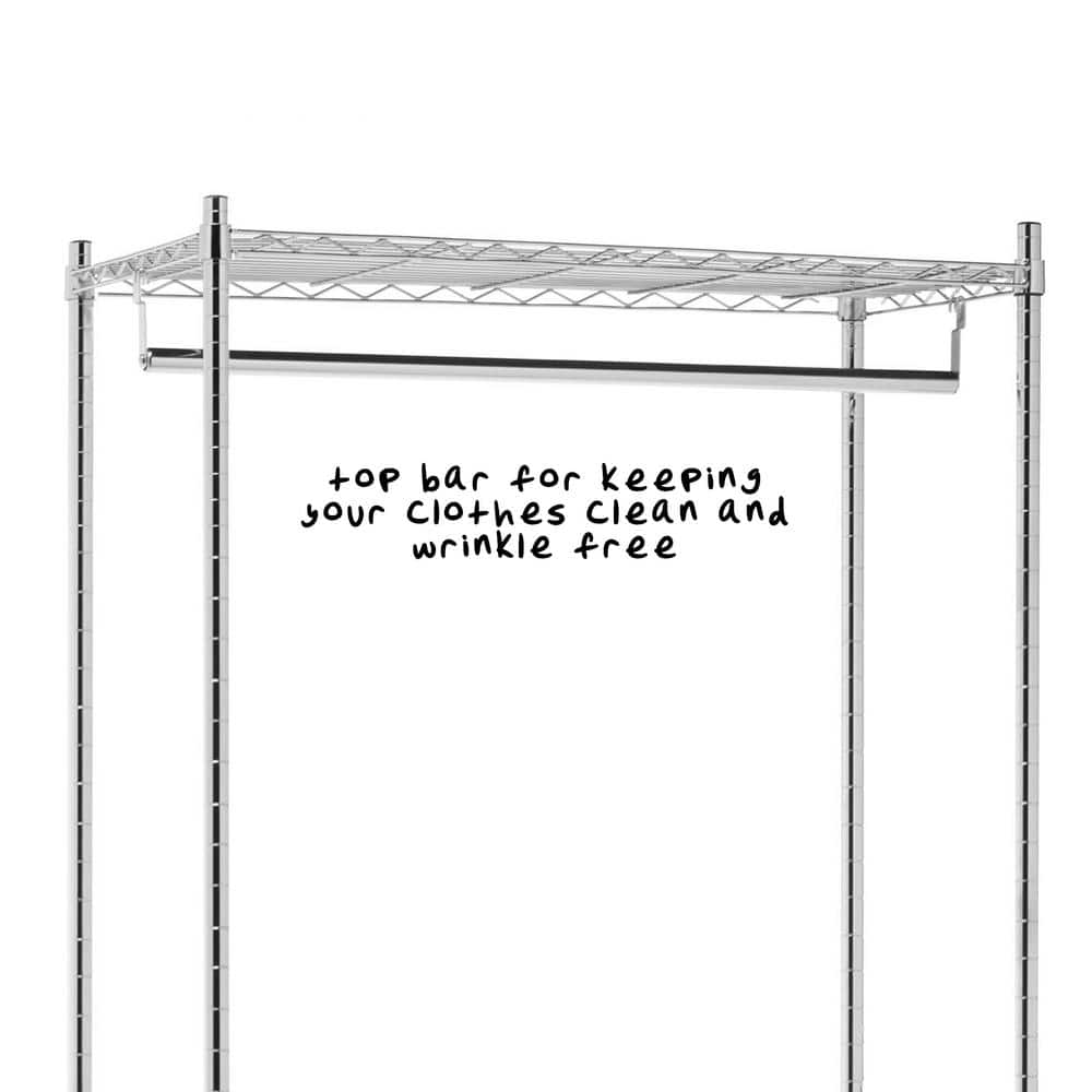 Chrome Steel Mobile Coat Rack with 2 Shelves