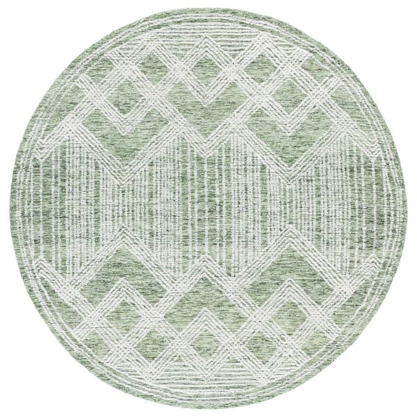 Pine 6 ft. ft. x 6 ft. Sage/Ivory Tribal Round Rug