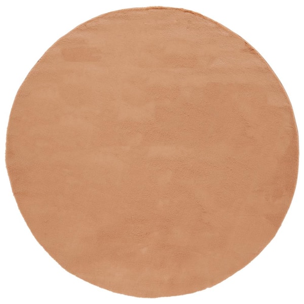 SAFAVIEH Faux Rabbit Fur Brown 6 ft. x 6 ft. Machine Washable High Low Brown Round Area Rug