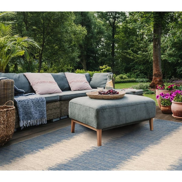 Courtyard Beige/Blue 5 ft. x 8 ft. Striped Modern Indoor/Outdoor Area Rug