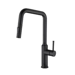 Single-Handle Pull Down Nozzle Deck Mount Standard Kitchen Faucet 360-Degree High-Arc in Matte Black
