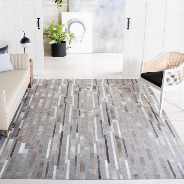 Studio Leather Ivory Gray 8 ft. x 10 ft. Abstract Geometric Area Rug