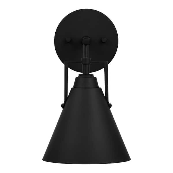 Insdale 1-Light Matte Black Modern Industrial Bathroom Vanity Light with Black Metal Shade