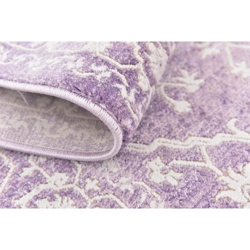 Purple and Ivory Abstract Synthetic Easy Care Rug, 4' x 6'