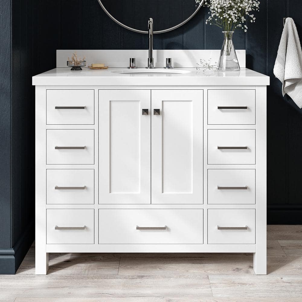 Cambridge 43 in. W x 22 in. D x 36 in. H Vanity in White with Pure White Quartz Top -  ARIEL, A043SWQOVOWHT