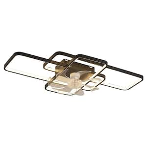 Art Deco 3-Lights dimmable Integrated LED BlackCeiling Fan Rectangular Chandelier for Living Rooms
