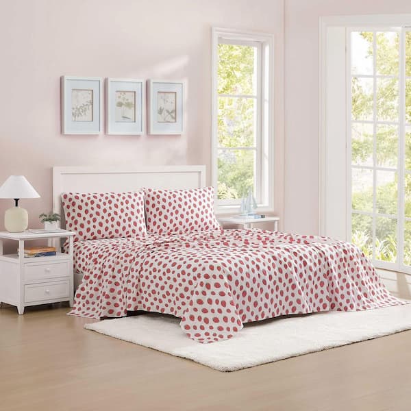 Poppy & Fritz Strawberry Picnic 3-Piece Pink Cotton Twin Xl Sheet Set