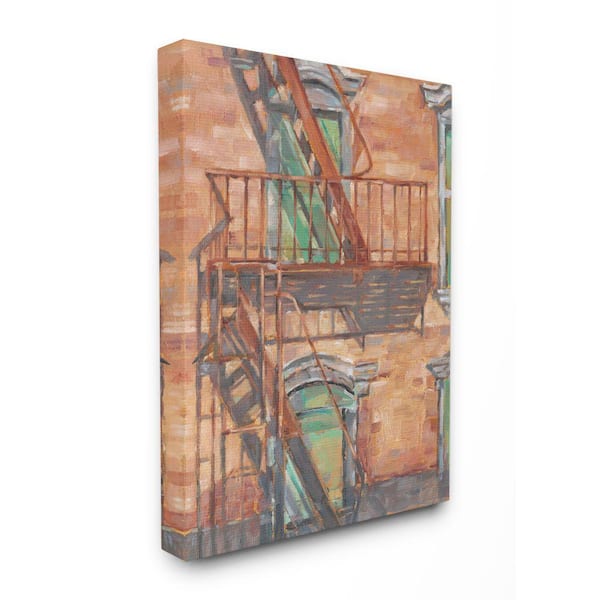 Stupell Industries "Cityscape Fire Escape Green Red Painting" by Ethan Harper Canvas Wall Art 30 in. x 24 in.