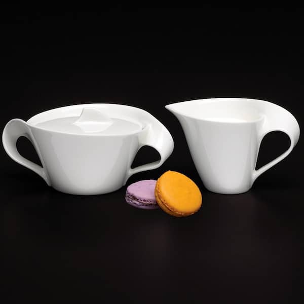 Villeroy & Boch New Wave 2-Piece White Porcelain Sugar and Creamer