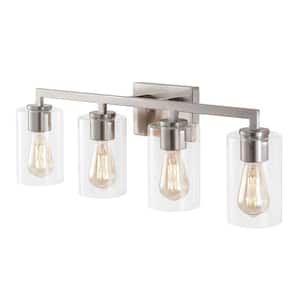 28.75 in. 4-Light Brushed Nickel Vanity Light with Clear Glass Shade