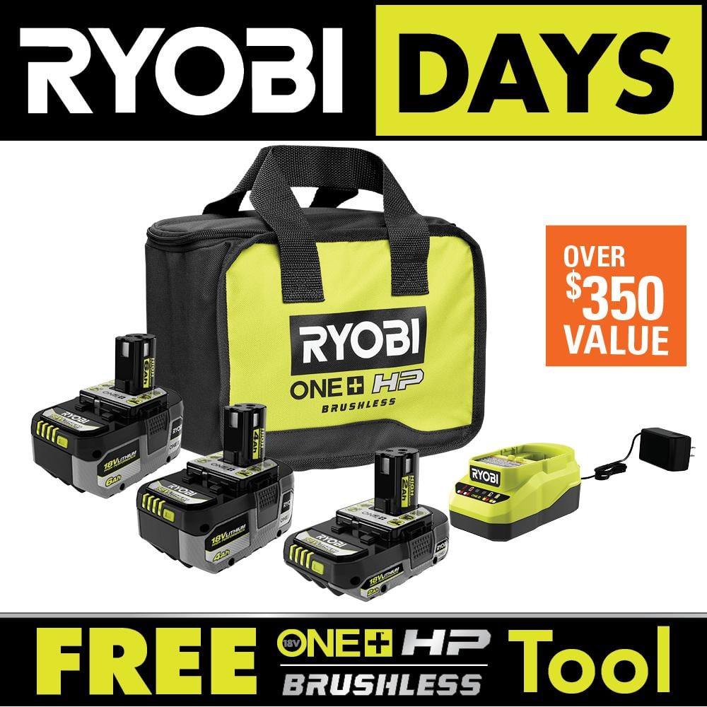 RYOBI ONE+ 18V Lithium-Ion HIGH PERFORMANCE Starter Kit with  Ah Battery,   Ah Battery,  Ah Battery, Charger, and Bag PSK007 - The Home Depot