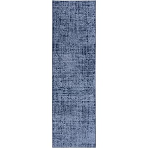 Currents Navy Blue 2 ft. x 7 ft. Abstract Contemporary Runner Area Rug