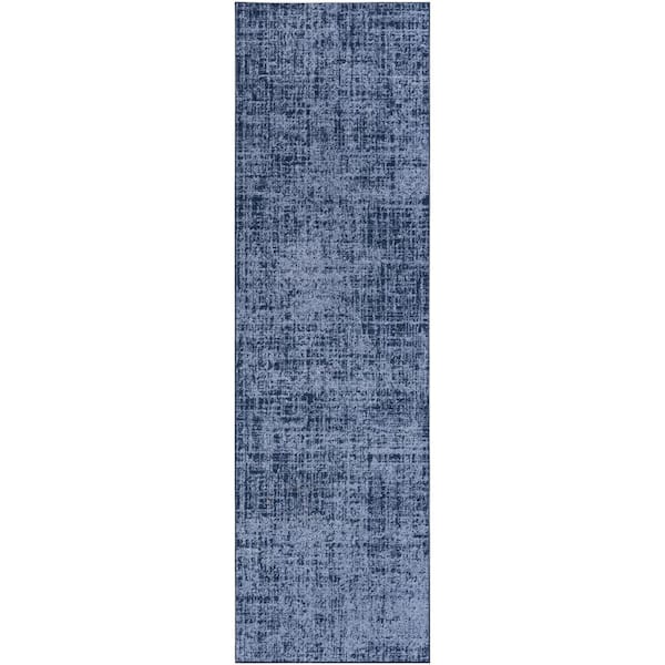 CALVIN KLEIN Currents Navy Blue 2 ft. x 7 ft. Abstract Contemporary Runner Area Rug