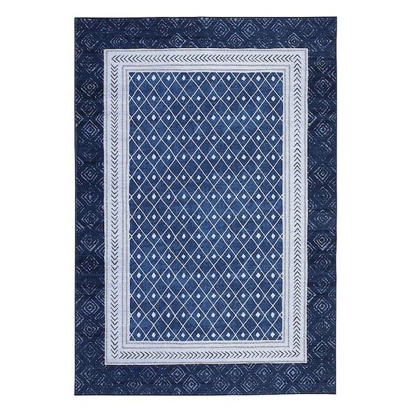 Garvee Border Printed Carpet Washable Living Room Decoration for Bedroom Hallway Office Bedside Blue, 9 ft. x 12 ft. Area Rug
