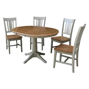 Olivia 5-Piece 36 in. Hickory/Stone Extendable Solid Wood Dining Set with San Remo Chairs