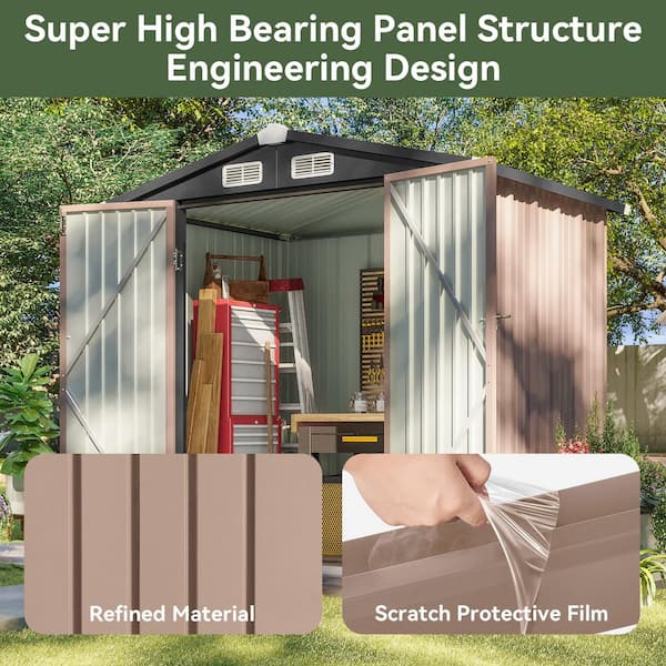 Sizzim 6 ft. W x 4 ft. D Brown Metal Storage Shed with Lockable