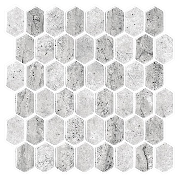 Tic Tac Tiles Honeycomb Grigio 10 in. W x 10 in. H Gray Peel and Stick Decorative Mosaic Wall Tile Backsplash (6-Tiles)