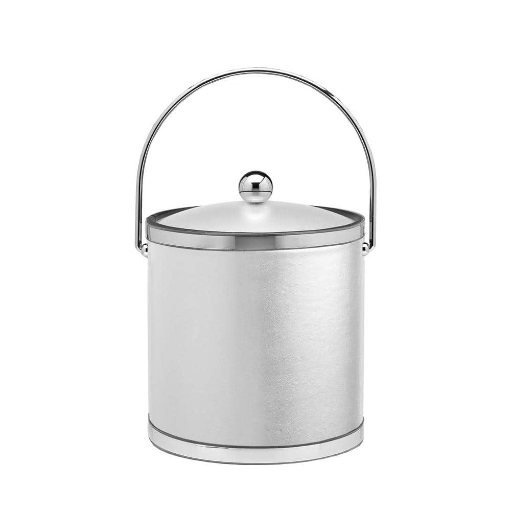 Kraftware Sophisticates 3 Qt. White and Polished Chrome Ice Bucket with Bale Handle and Acrylic Cover