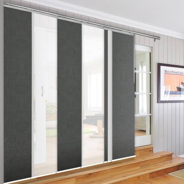 EMOH Granite Gossamer 110 in. - 153 in. W x 94 in. L Adjustable Light Filtering 7-Panel White Panel Track 23.5 in. Slates
