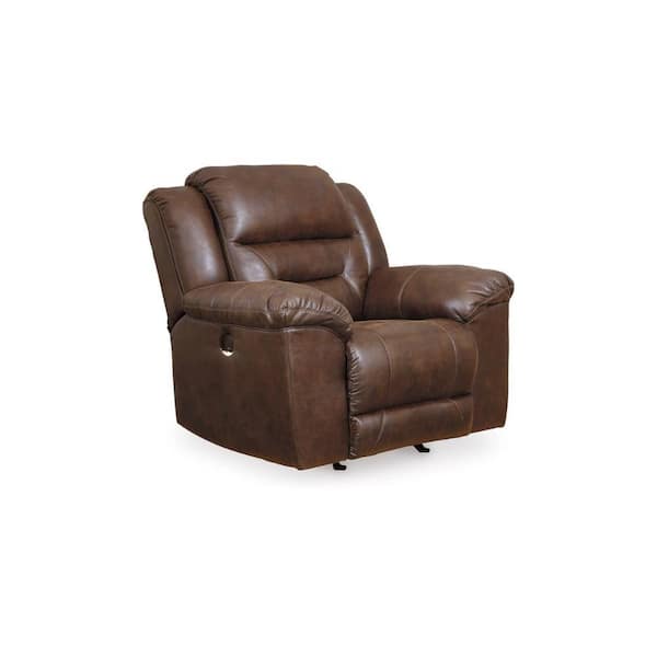 Dark Brown Faux Leather Power Rocker Recliner with Cushioned Seat