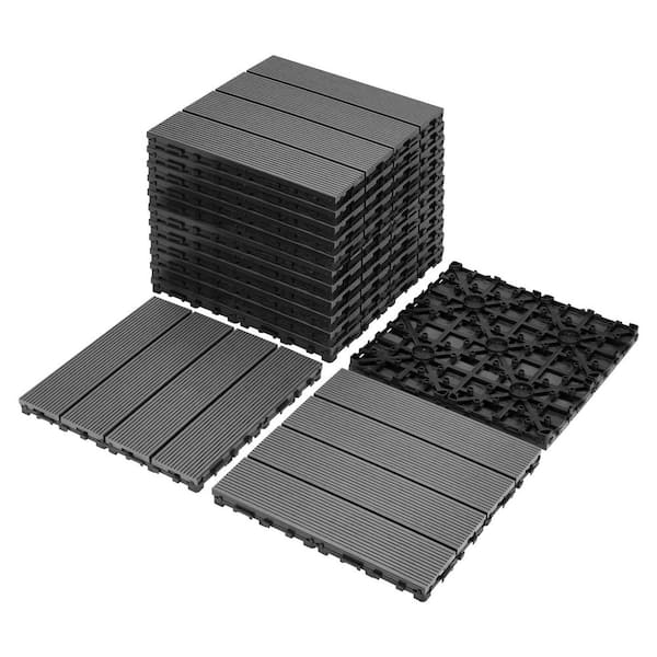 9 PCS 1 ft. x 1 ft. Gray heavy-duty & recyclable Wood-Plastic DIY Interlocking Deck Tiles Waterproof
