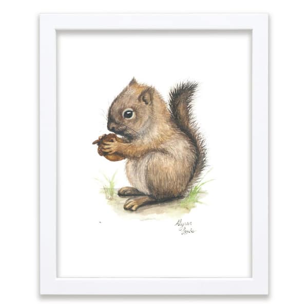 Unbranded Woodland Tinies "Squirrel" by Alyssa Lewis Individual White Framed Animal Art Print 24 in. x 18 in.