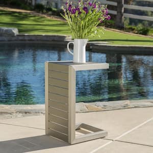 Cape Coral Silver C-Shaped Aluminum Outdoor Accent Table