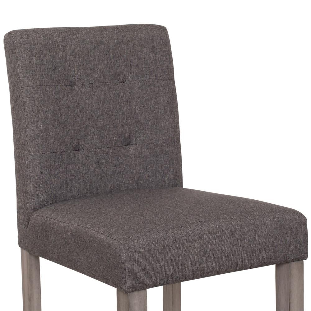 Charcoal Brown Tufted Fabric Counter Height Barstool with Wooden Legs