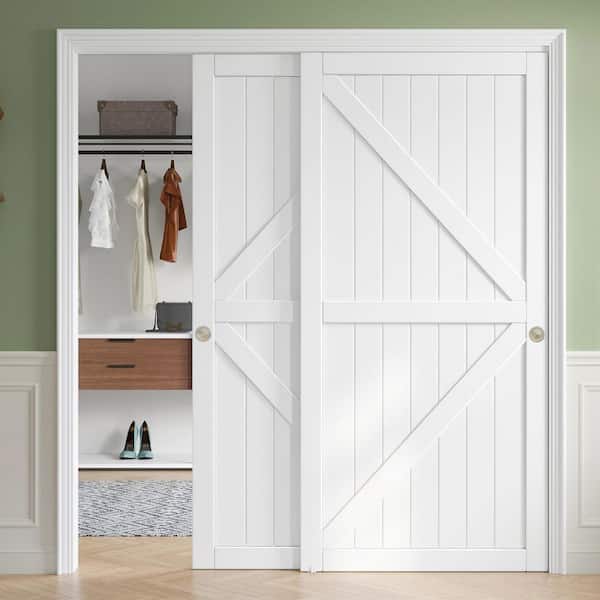 72 in. x 80 in. K Shape Solid Core White Finished MDF Interior Sliding Door with Hardware Kit