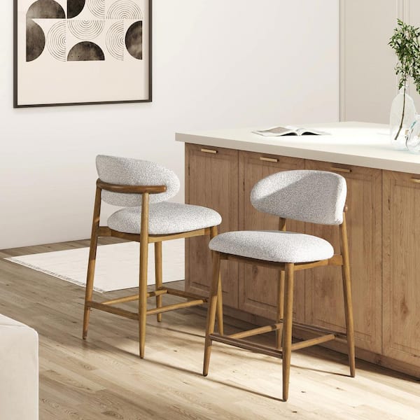Locke 26.5 in. Modern Upholstered Counter Stool with Wood Frame in Salt and Pepper Boucle