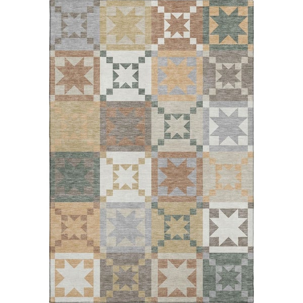 Mayfield Premium Machine Washable Abstract AMF2538 Ivory 8 ft. x 10 ft. Area Rug