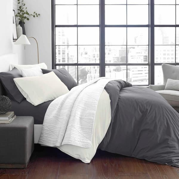 Gray Solid Cotton Full Duvet Cover Set, Domain Cal King Platform Bed Espresso