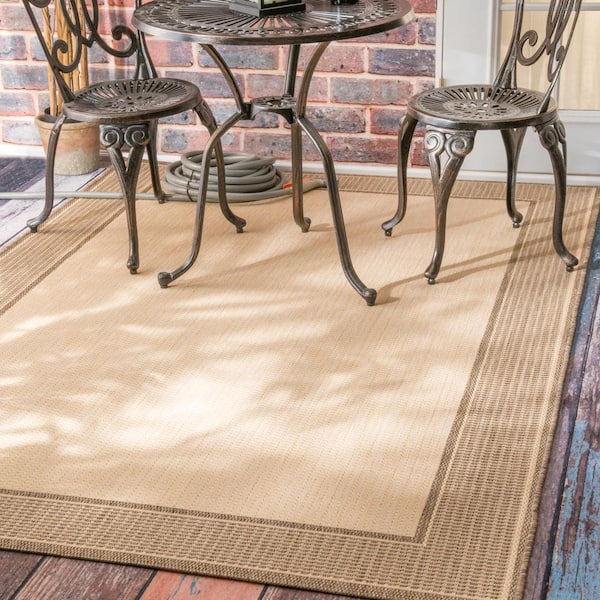Machine Made Outdoor Gris Beige 8 ft. x 8 ft. Indoor/Outdoor Square Rug