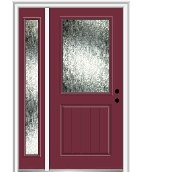 MMI Door 50 in. x 80 in. Left-Hand/Inswing Rain Glass Burgundy Fiberglass Prehung Front Door on 4-9/16 in. Frame