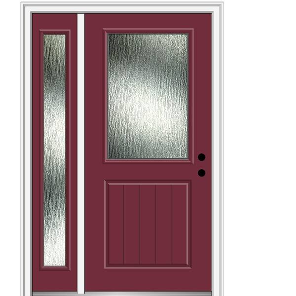 MMI Door 48 in. x 80 in. Left-Hand/Inswing Rain Glass Burgundy Fiberglass Prehung Front Door on 6-9/16 in. Frame