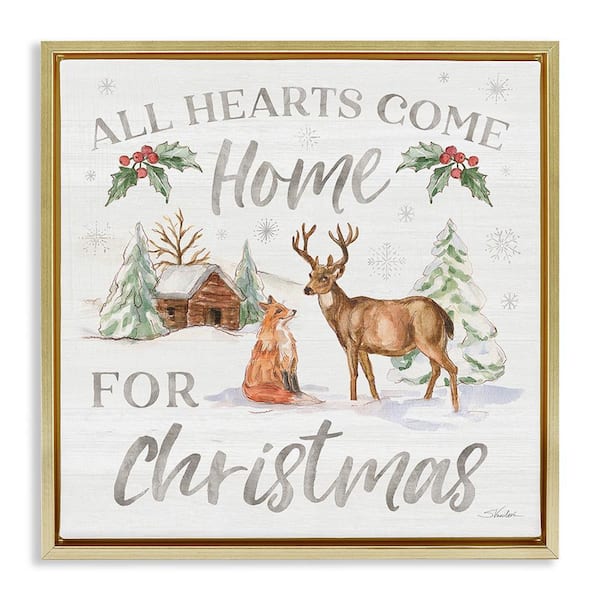 Stupell Industries Home for Christmas Phrase by Silvia Vassileva 1 Piece Floater Frame Graphic Print Animal Art Print 25 in. x 25 in.