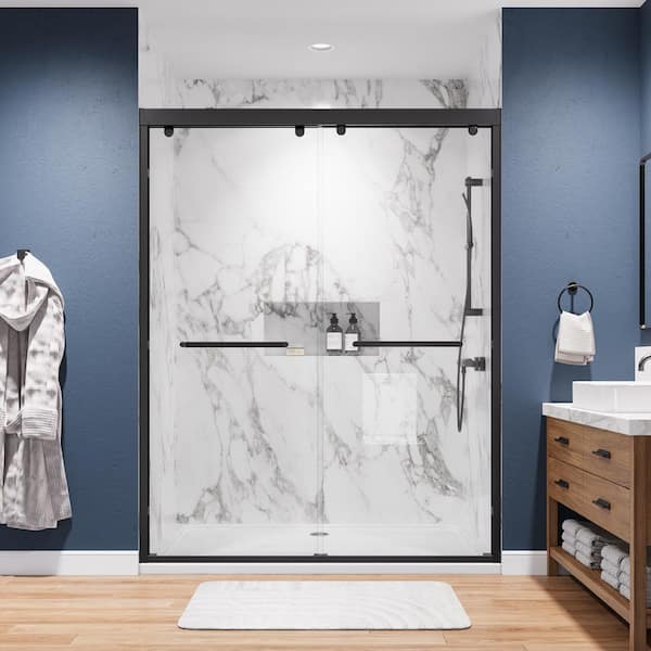 WYonder 60 in. W x 76 in. H Framed Shower Door in Black with 5/16 in. (8 mm) Clear Glass