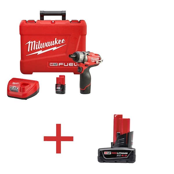Milwaukee M12 12V FUEL Lithium-Ion 1/4 in. Cordless Hex Screwdriver Kit with M12 4 Ah Battery Pack