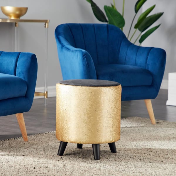 Litton Lane 16 in. Gold Fabric Contemporary Stool