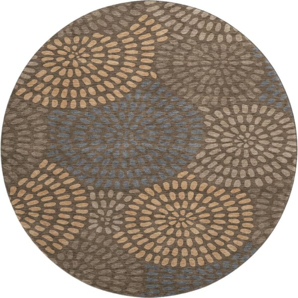 Mayfield Premium Machine Washable Abstract AMF2492 Chocolate 8 ft. x 8 ft. Round Rug