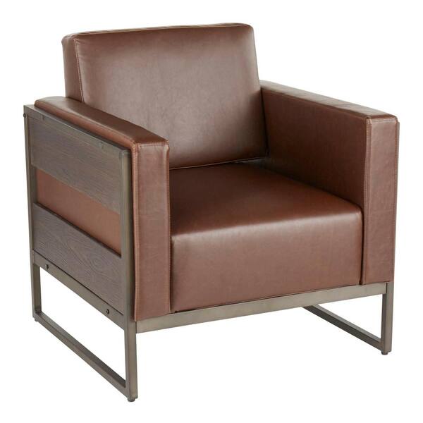 Lumisource Drift Brown Faux Leather And, Metal Arm Chairs