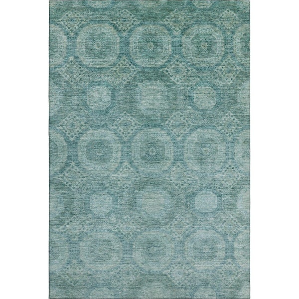 Mayfield Premium Machine Washable Abstract AMF1925 Teal 5 ft. x 7 ft. 6 in. Area Rug