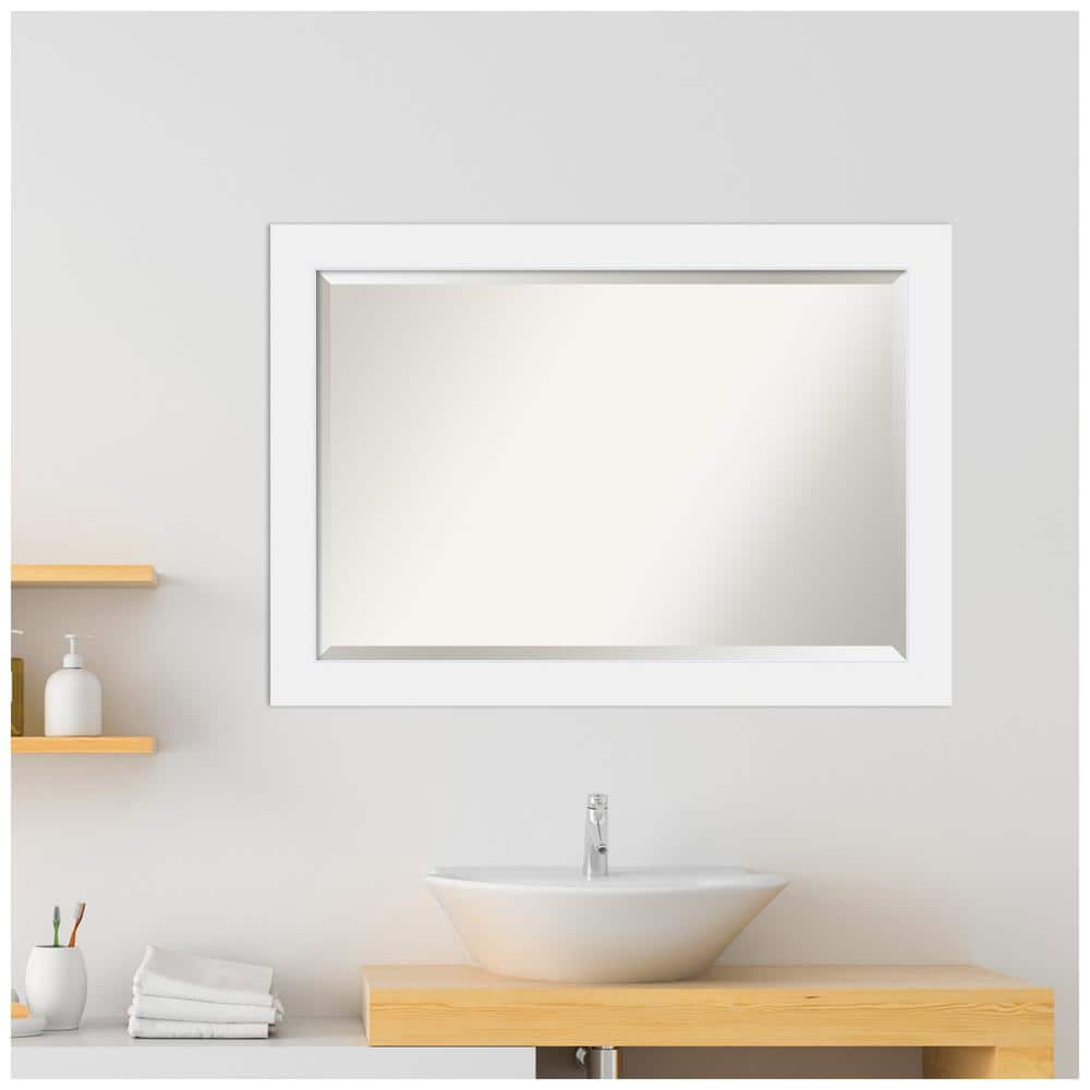 Corvino White Beveled Rectangle Wood Bathroom Wall Mirror