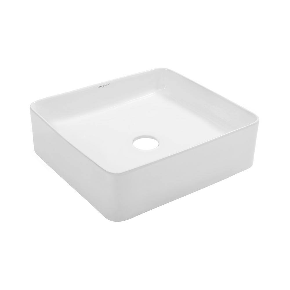 White Ceramic Square Above-Counter Vessel Sink