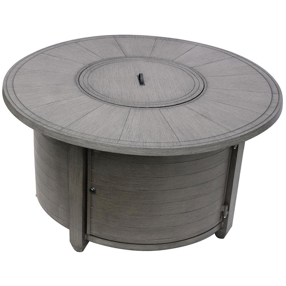 Round Gray Aluminum Fire Pit Table with Stainless Steel Burner