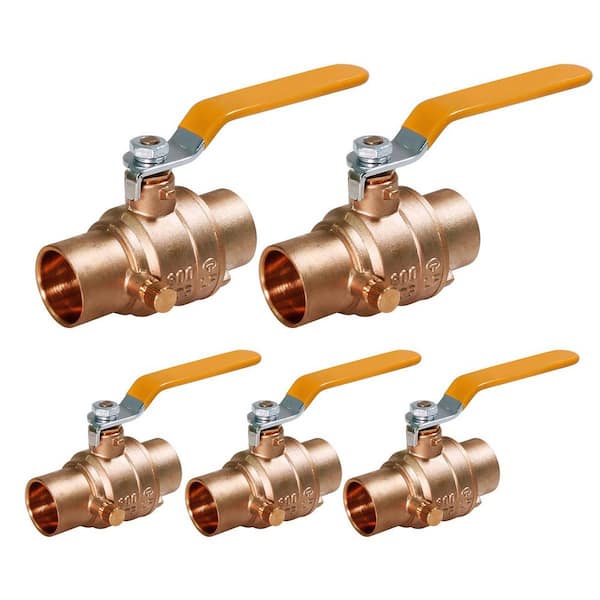 PLUMBFLEX 1 in. SWT x 1 in. SWT Premium Brass Full Port Ball Valve with Drain (5-Pack)