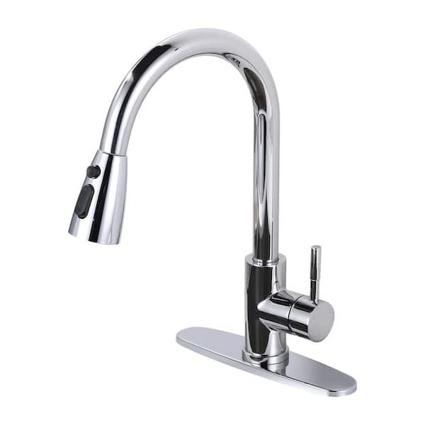 15 in. Deck-Mount Single-Handle 360° Pull-Down Sprayer Kitchen Faucet in Polished Chrome